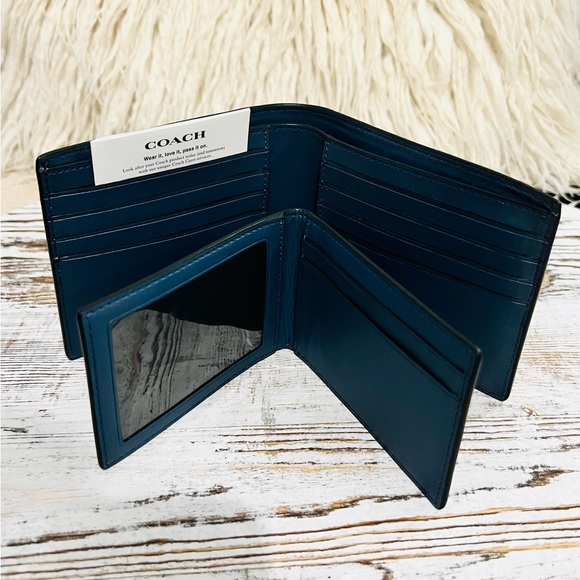 3 in 1 Wallet In Signature Leather Coach Charcoal/Black Pink Logo - Picture 3 of 4